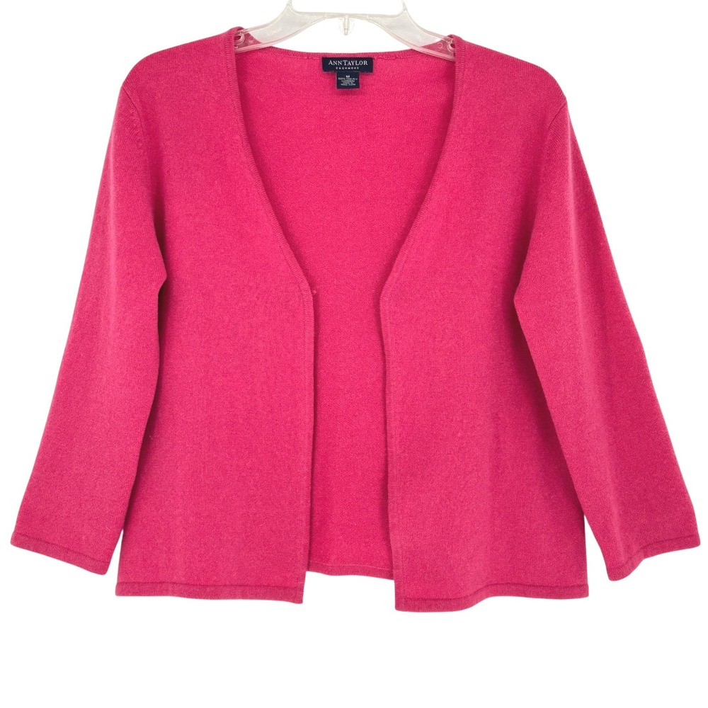 Ann Taylor Cashmere Cardigan Sweater M Pink Open Front Lightweight Luxury Preppy